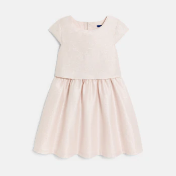 Girl's elegant shiny nude pink cotton and linen dress