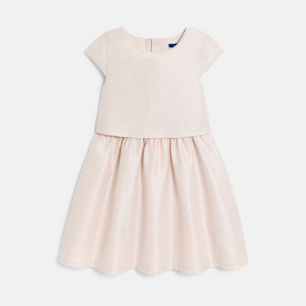 Girl's elegant shiny nude pink cotton and linen dress