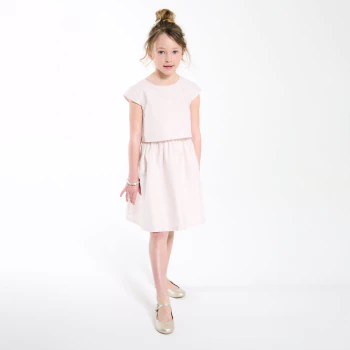 Robe chic en coton et lin irisé rose nude Fille