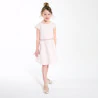 Girl's elegant shiny nude pink cotton and linen dress