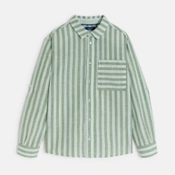 Boy's green linen striped...