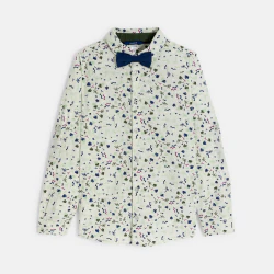 Boy's green printed shirt + bow tie