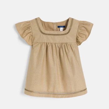 Girl's sand-coloured sparkly blouse with ruffled sleeves