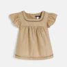 Girl's sand-coloured sparkly blouse with ruffled sleeves