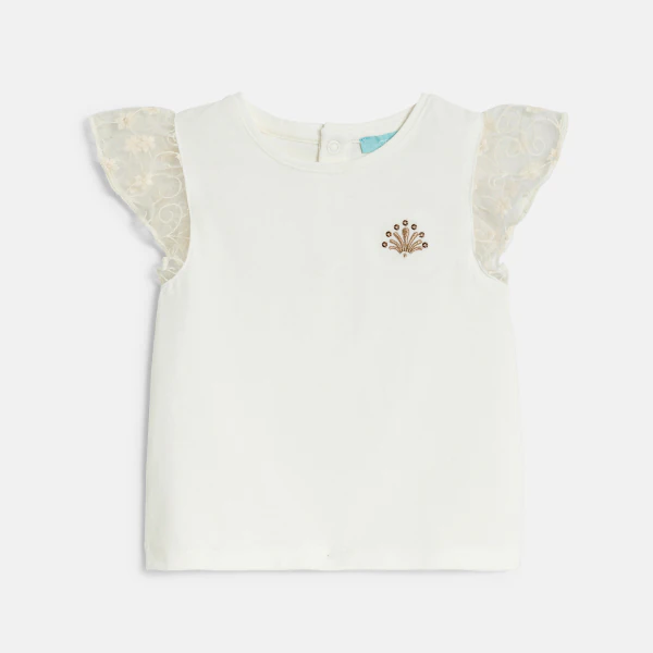 Baby girl's white embroidered short-sleeve T-shirt