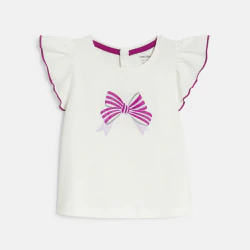 Baby girl' white ruffle short-sleeve T-shirt with bow