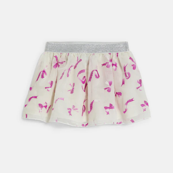 Baby girl's pink flowing skirt with bows and shiny waistband