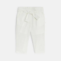 Pantalon fluide taille haute blanc bébé fille