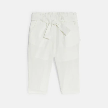 Pantalon fluide taille haute blanc bébé fille