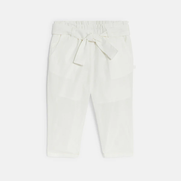 Baby girl's white high-rise flowing trousers