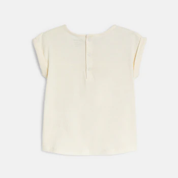 T-shirt bi-matière broderie anglaise blanc bébé fille