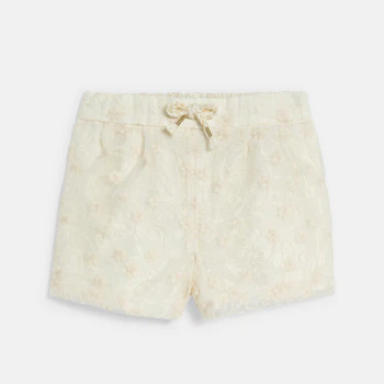 Short chic à pinces brodé blanc bébé fille