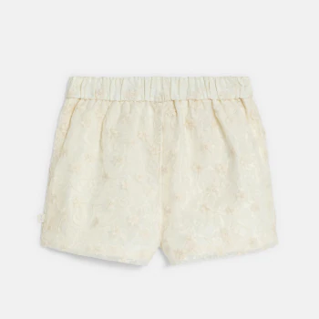 Short chic à pinces brodé blanc bébé fille