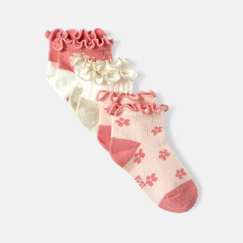 Baby girl's pink floral socks with fancy finish (set of 3)