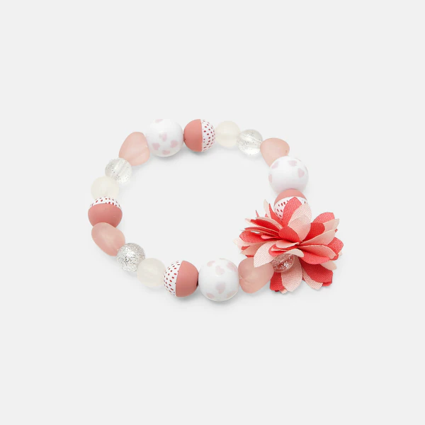 Girl's pink bead and flower bracelet