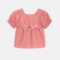 Blouse à fleurs manches courtes irisée rose bébé fille