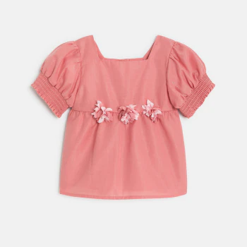 Blouse à fleurs manches courtes irisée rose bébé fille