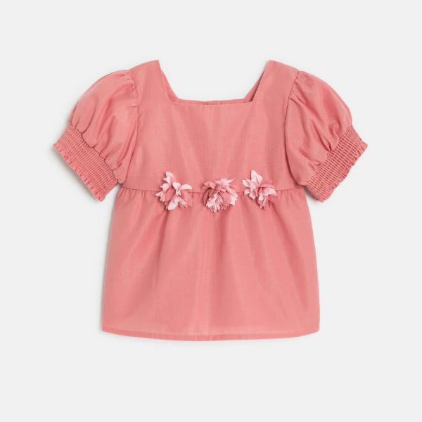 Baby girl's pink floral blouse with short sleeves