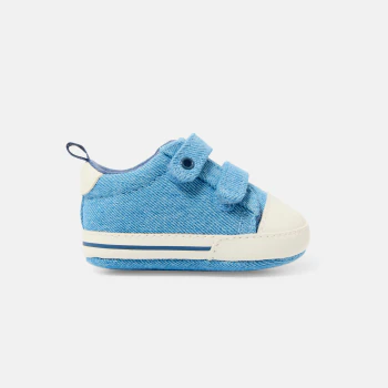 Newborn boy's blue canvas Velcro trainers