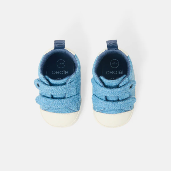 Newborn boy's blue canvas Velcro trainers