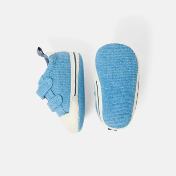 Newborn boy's blue canvas Velcro trainers