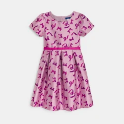 Girl's pink bow jacquard motif jumper