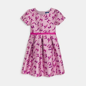 Girl's pink bow jacquard motif jumper