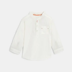 Baby boy's white textured cotton shirt with Henley collar