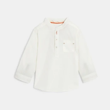 Baby boy's white textured cotton shirt with Henley collar