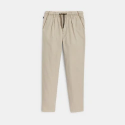 Boys' beige elasticated carrot-cut trousers