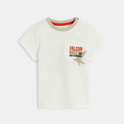 Baby boy's white piqué fabric T-shirt with falcon design