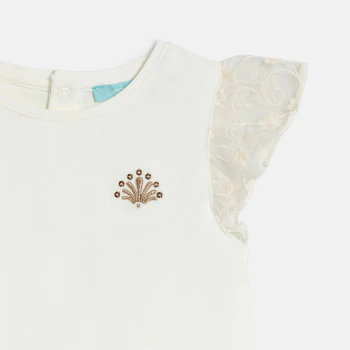 Baby girl's white embroidered short-sleeve T-shirt