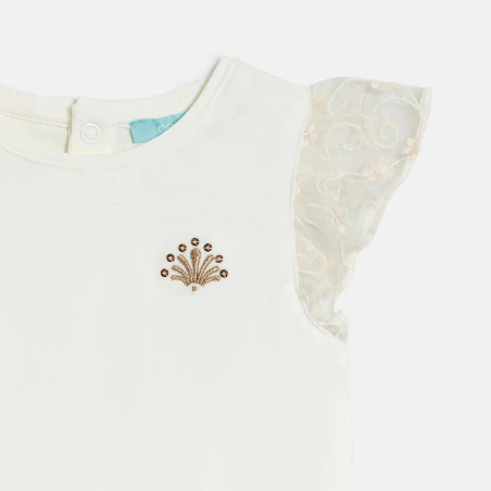 Baby girl's white embroidered short-sleeve T-shirt