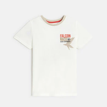 Boy's white short-sleeved T-shirt with falcon motif