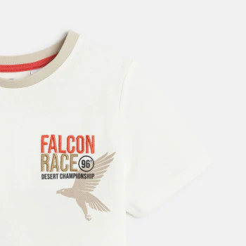 Boy's white short-sleeved T-shirt with falcon motif