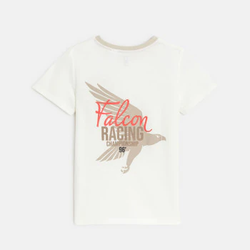 Boy's white short-sleeved T-shirt with falcon motif