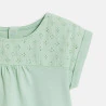 Baby girl's green two-fabric T-shirt with broderie anglaise