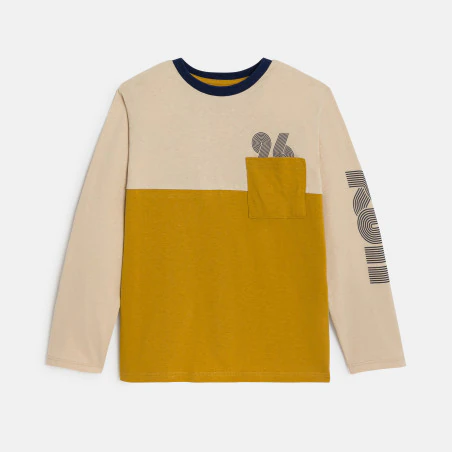 Boys' curry yellow colourblock long-sleeved T-shirt