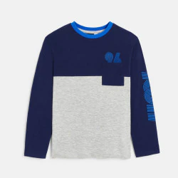 Boys' grey colourblock long-sleeve T-shirt