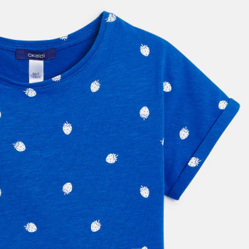 T-shirt manches courtes motif fraise bleu Fille