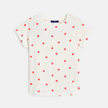 T-shirt manches courtes motif fraise blanc Fille