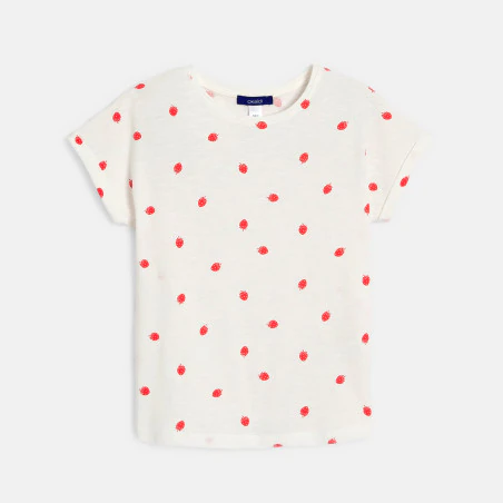 T-shirt manches courtes motif fraise blanc Fille