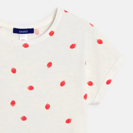 T-shirt manches courtes motif fraise blanc Fille