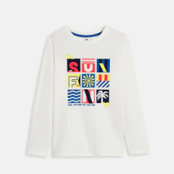 Boy's white slogan T-shirt with long sleeves