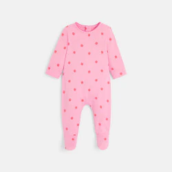 Baby girl's pink strawberry jersey sleepsuit