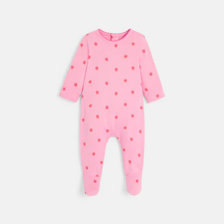 Baby girl's pink strawberry jersey sleepsuit