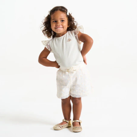 Baby girl's white embroidered short-sleeve T-shirt