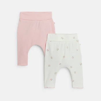 Newborn girl's soft pink trousers (set of 2)