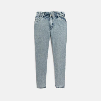 Girl's blue faded paperbag mom jeans