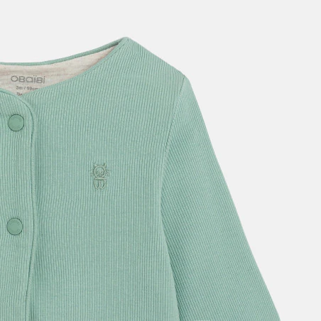 Unisex newborn green ribbed jersey cardigan